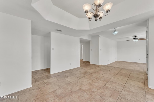 3046 E Dover St, Mesa, AZ 85213 - unfurnished room with a chandelier, a ceiling fan, and light stone finish flooring