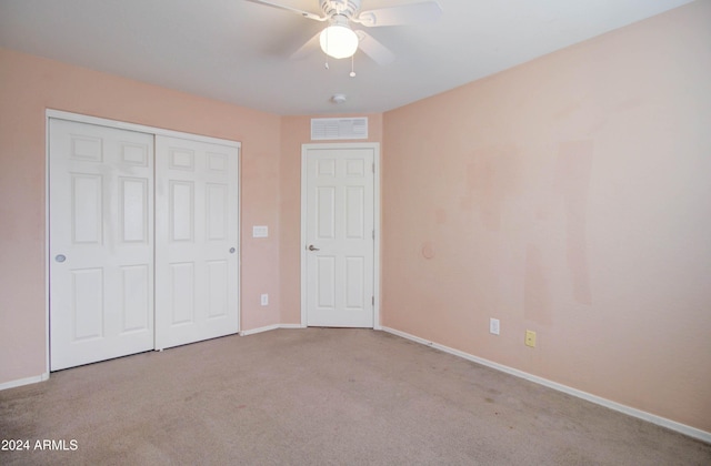 5659 S 239th Dr, Buckeye, AZ 85326 - unfurnished bedroom featuring visible vents, baseboards, a closet, ceiling fan, and carpet flooring