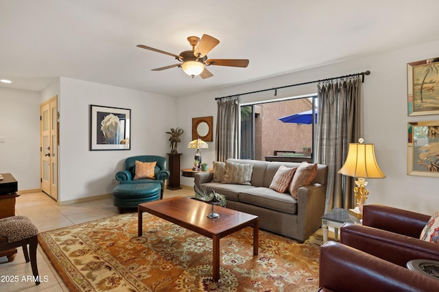 16233 E Rosetta Dr Unit 47, Fountain Hills, AZ 85268 - living area with a ceiling fan, light tile patterned floors, and baseboards