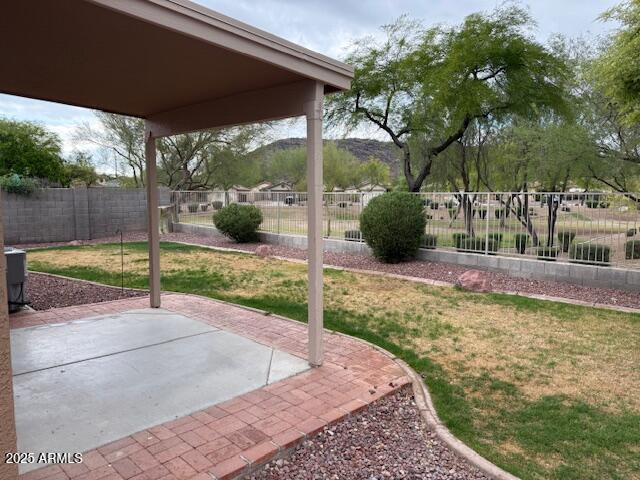 view of yard featuring a patio and a fenced backyard