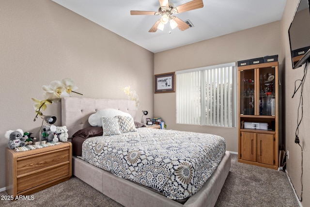 bedroom with carpet floors and ceiling fan