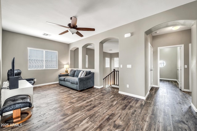 16917 W Sonora St, Goodyear, AZ 85338 - living room with ceiling fan and dark wood finished floors