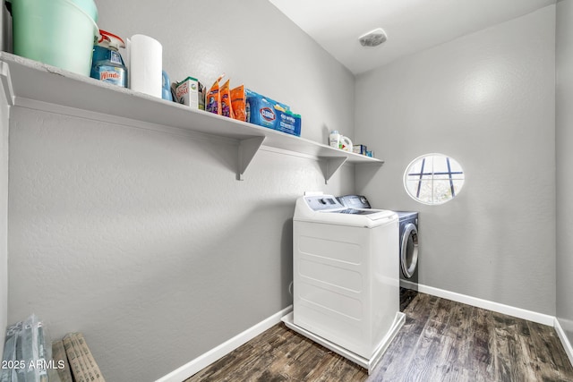 16917 W Sonora St, Goodyear, AZ 85338 - washroom with washing machine and dryer and dark wood-style flooring