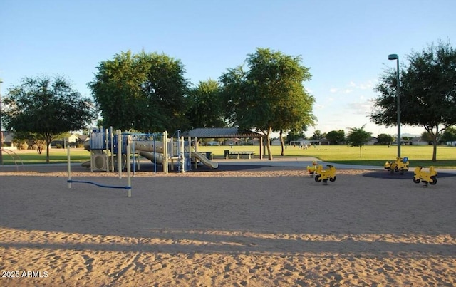 view of play area with a yard