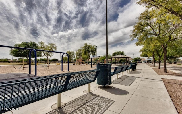 surrounding community with a playground and a gazebo