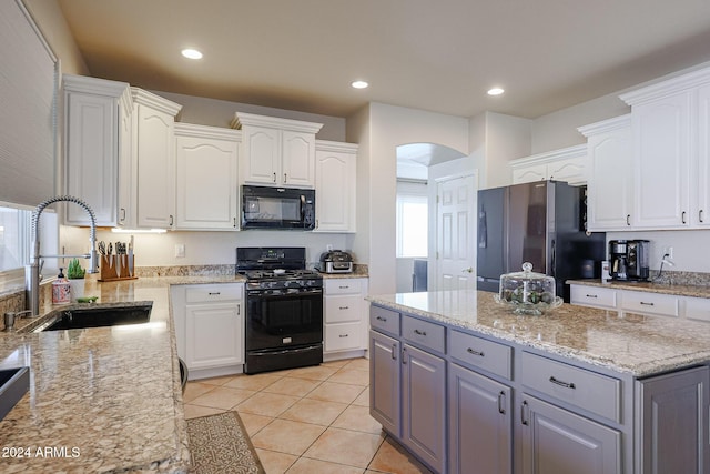 14586 W Columbus Ave, Goodyear, AZ 85395 - kitchen featuring black appliances, a sink, gray cabinetry, white cabinetry, and recessed lighting