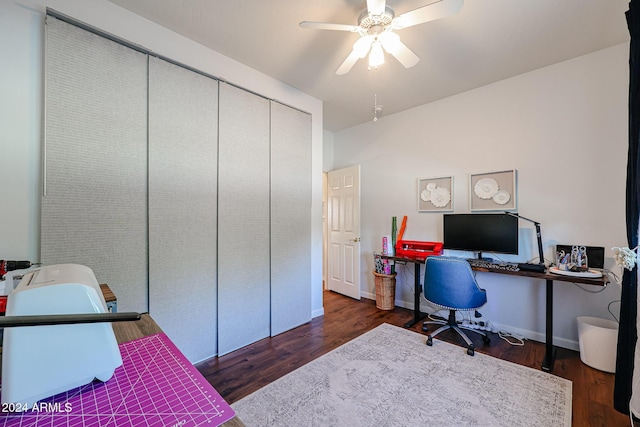 14586 W Columbus Ave, Goodyear, AZ 85395 - home office with ceiling fan, wood finished floors, and baseboards