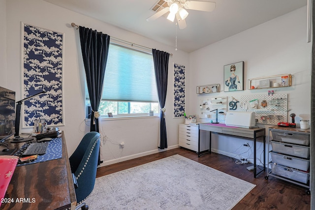 14586 W Columbus Ave, Goodyear, AZ 85395 - office featuring ceiling fan, dark wood-style floors, and baseboards