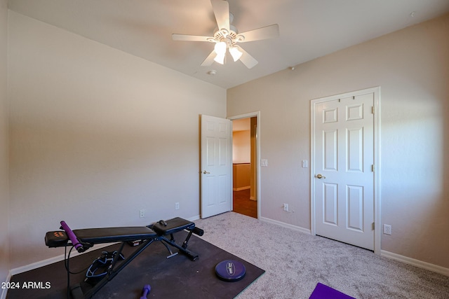 14586 W Columbus Ave, Goodyear, AZ 85395 - exercise area featuring carpet floors, a ceiling fan, and baseboards