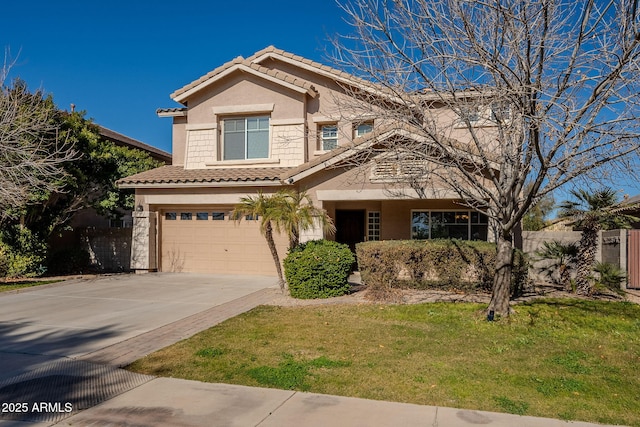 view of front facade with a garage and a front yard