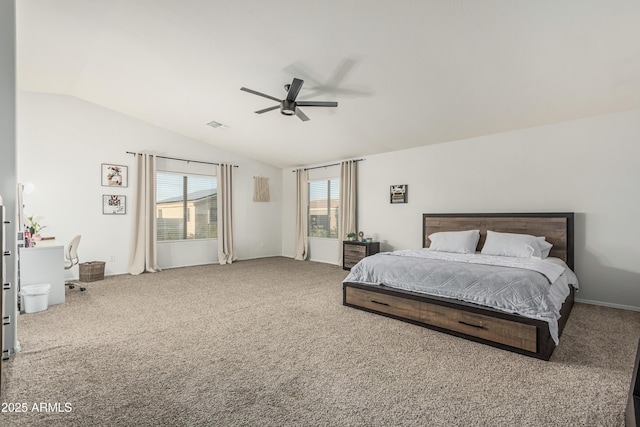 12376 W Hazelwood St, Avondale, AZ 85392 - bedroom featuring visible vents, ceiling fan, carpet, and lofted ceiling