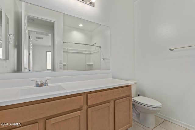 full bath with visible vents, toilet, tile patterned flooring, a shower, and vanity