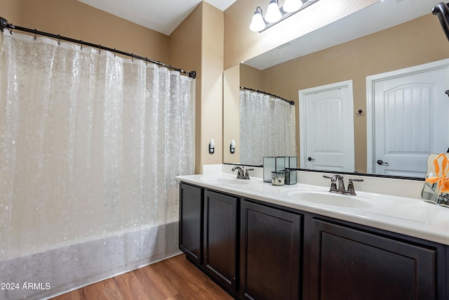 bathroom with wood-type flooring and vanity