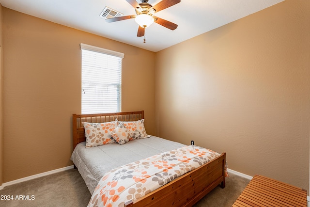 bedroom featuring carpet flooring and ceiling fan