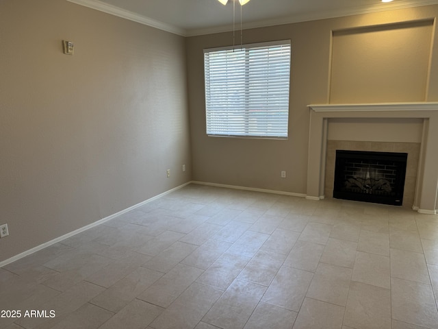 1941 S Pierpont Dr Unit 1043, Mesa, AZ 85206 - unfurnished living room featuring a fireplace and ornamental molding