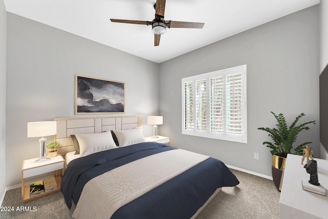 bedroom with carpet floors and ceiling fan