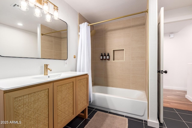 3150 E Beardsley Rd Unit 1081, Phoenix, AZ 85050 - full bath with tile patterned floors, shower / bath combo with shower curtain, and vanity