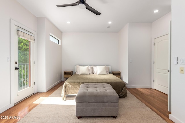3150 E Beardsley Rd Unit 1081, Phoenix, AZ 85050 - bedroom with access to exterior, wood finished floors, recessed lighting, and a ceiling fan
