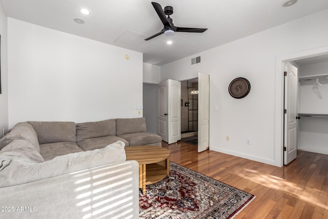3150 E Beardsley Rd Unit 1081, Phoenix, AZ 85050 - living area with ceiling fan, attic access, wood finished floors, and recessed lighting