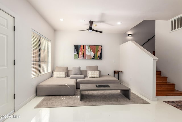 3150 E Beardsley Rd Unit 1081, Phoenix, AZ 85050 - living area with a ceiling fan, stairs, and recessed lighting