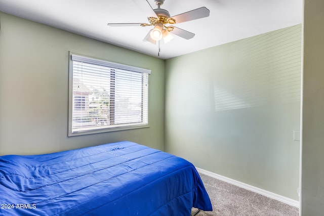 bedroom featuring carpet flooring and ceiling fan