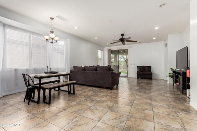 29751 N 119th Ln, Peoria, AZ 85383 - living area featuring a chandelier, recessed lighting, and ceiling fan