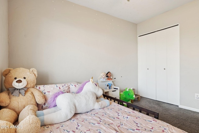 carpeted bedroom with a closet