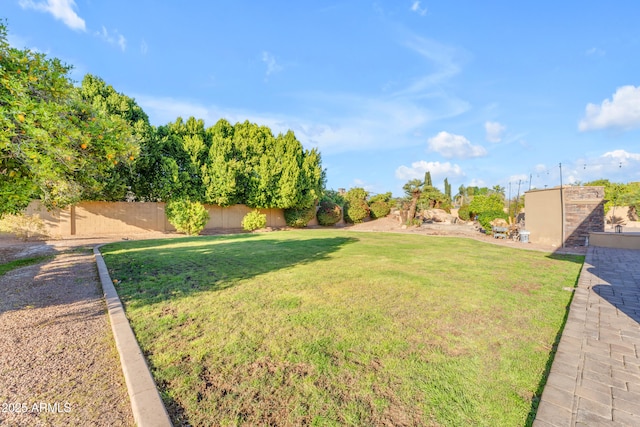 view of yard with a fenced backyard