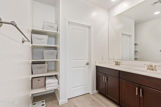 bathroom with wood-type flooring and vanity