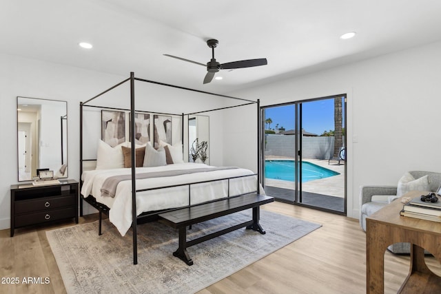 4842 E Surrey Ave, Scottsdale, AZ 85254 - bedroom featuring access to outside, light wood-style flooring, recessed lighting, and a ceiling fan