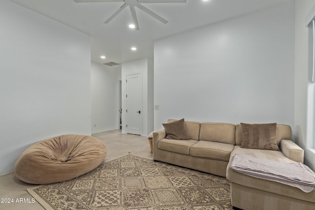 living room featuring ceiling fan