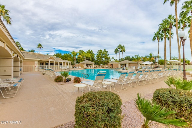 view of pool featuring a patio