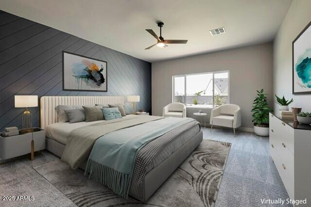 25228 S Star Dr, Queen Creek, AZ 85142 - bedroom featuring ceiling fan, carpet, and visible vents