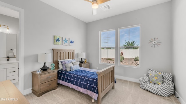25228 S Star Dr, Queen Creek, AZ 85142 - bedroom with ceiling fan, light carpet, baseboards, and visible vents