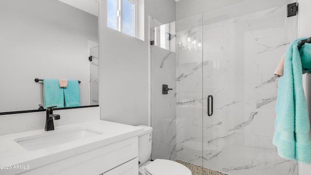 25228 S Star Dr, Queen Creek, AZ 85142 - bathroom featuring toilet, a marble finish shower, and vanity