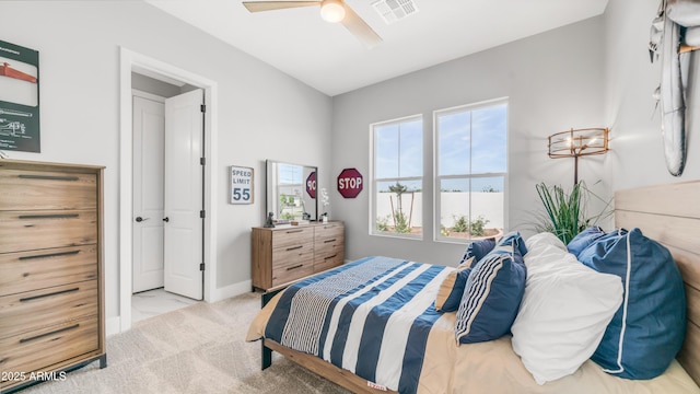25228 S Star Dr, Queen Creek, AZ 85142 - bedroom featuring marble finish floor, visible vents, baseboards, and ceiling fan