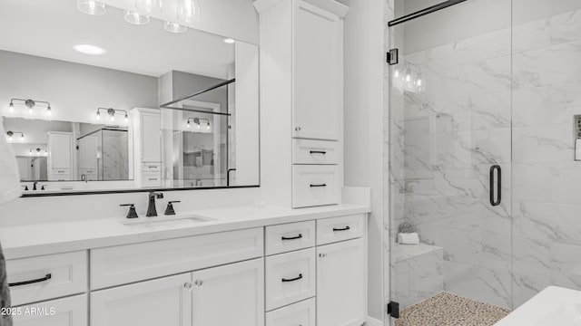 25228 S Star Dr, Queen Creek, AZ 85142 - bathroom with vanity and a marble finish shower