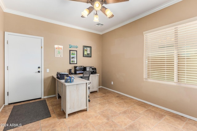 10902 E Silver Mine Rd, Gold Canyon, AZ 85118 - office with ceiling fan and crown molding