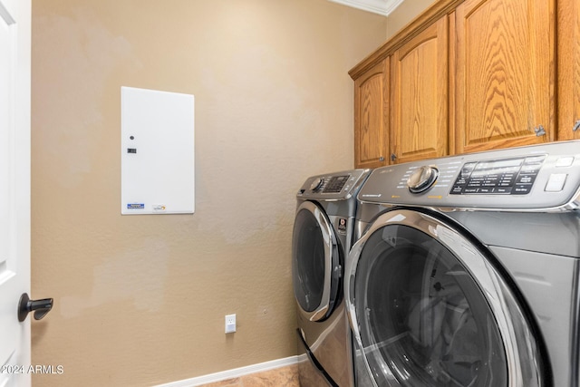 10902 E Silver Mine Rd, Gold Canyon, AZ 85118 - laundry area with cabinets, independent washer and dryer, crown molding, and electric panel