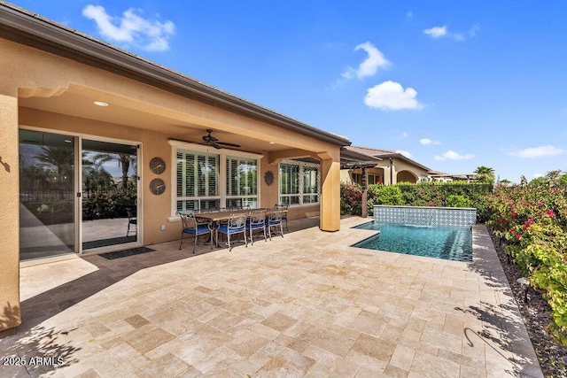 175 E Santa Lucia Ln, Queen Creek, AZ 85140 - view of pool featuring a patio, outdoor dining space, ceiling fan, and a fenced in pool