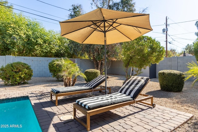 view of patio / terrace featuring a fenced in pool