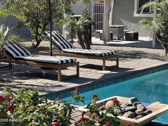 view of swimming pool with a patio