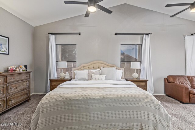 1231 W Mediterranean Dr, Gilbert, AZ 85233 - bedroom with carpet floors, lofted ceiling, ceiling fan, and baseboards