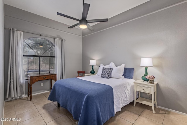 1231 W Mediterranean Dr, Gilbert, AZ 85233 - bedroom featuring light tile patterned floors, baseboards, and a ceiling fan