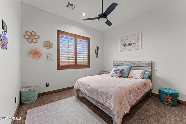 bedroom with carpet and ceiling fan