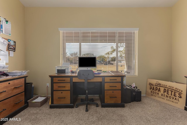 view of carpeted home office