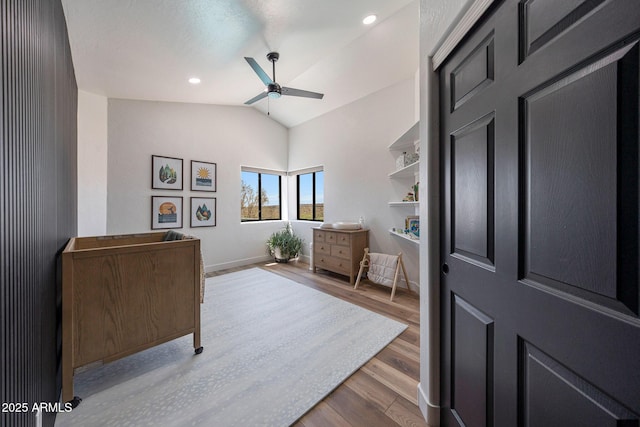 15261 E Golden Eagle Blvd, Fountain Hills, AZ 85268 - office area with lofted ceiling, a ceiling fan, and wood finished floors