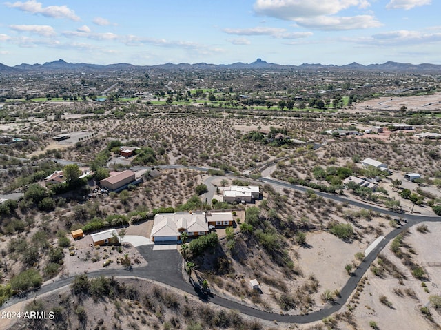 drone / aerial view featuring a mountain view