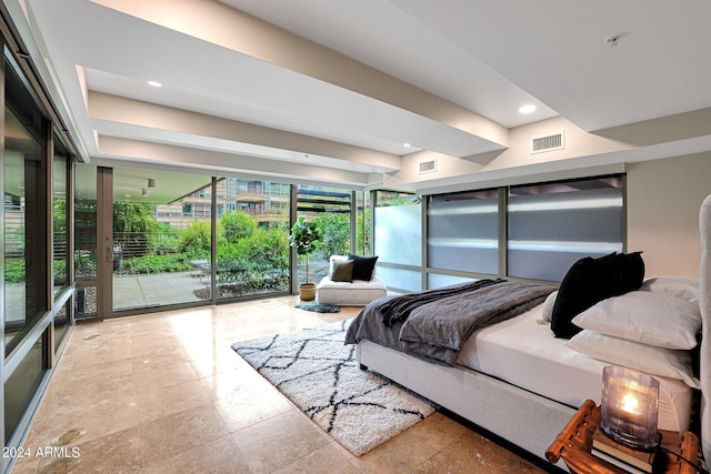 bedroom featuring recessed lighting, visible vents, and access to exterior