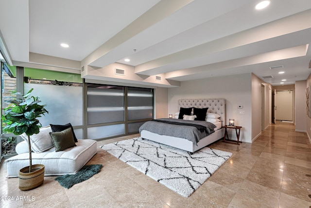 bedroom featuring recessed lighting, visible vents, and baseboards